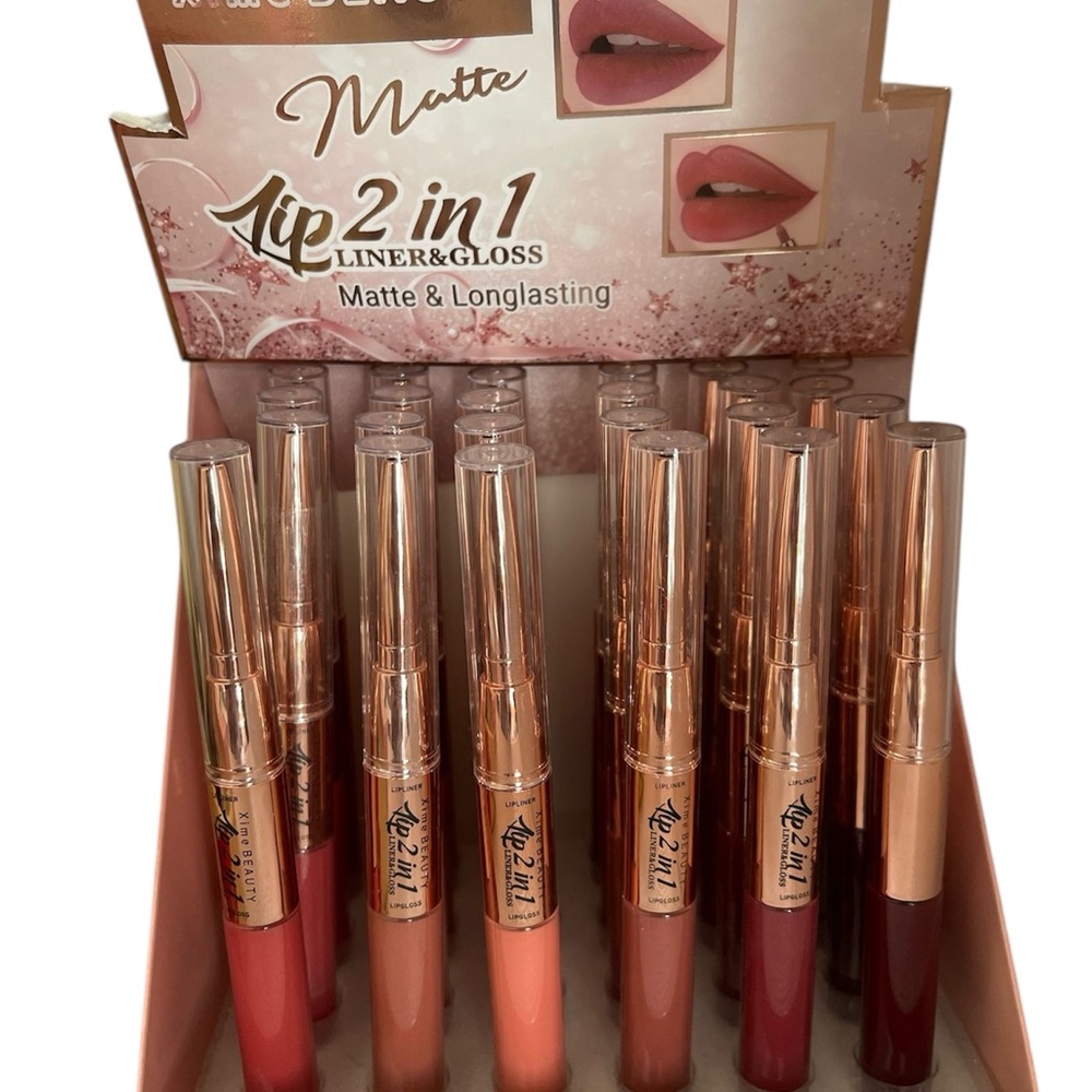 Matte 2 in 1 Lip Liner & Gloss Set - Pink, Red, Nude